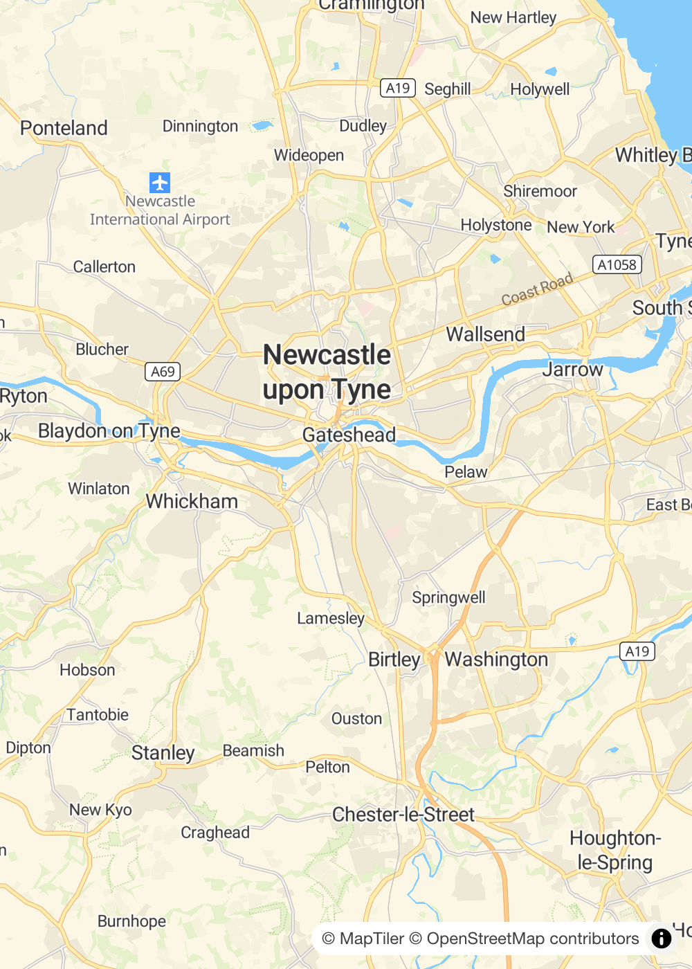 Map of Gateshead