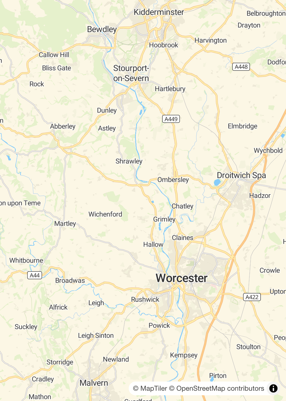 Map of Worcestershire